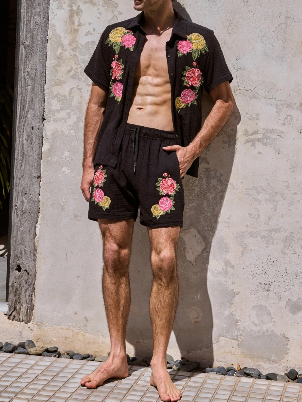 Agua Bendita Men’s Sz 40 Shorts Cece Harvest Black Embroidered Floral Unisex